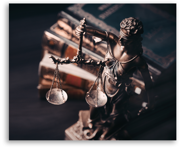 Statue of Justice in library.